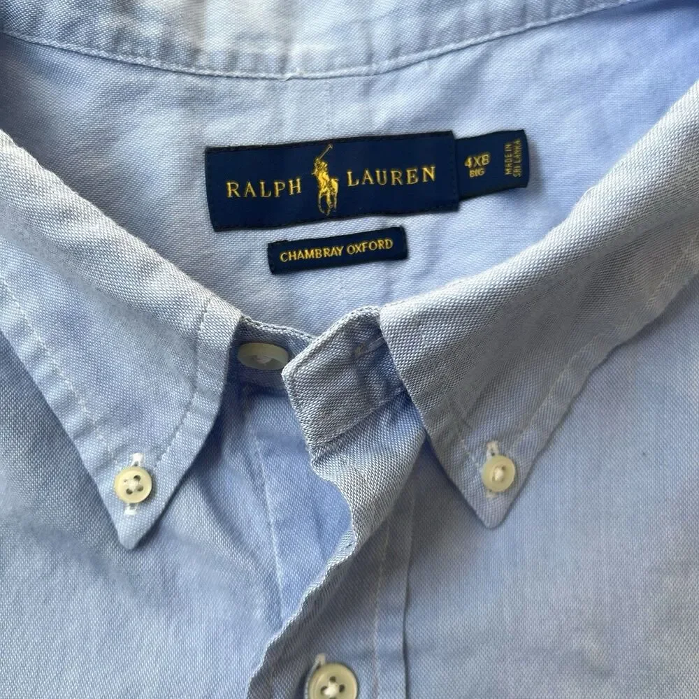 Polo Ralph Lauren Men's Light Blue Oxford Button Down Shirt Pony 4X 4XB Big Tall